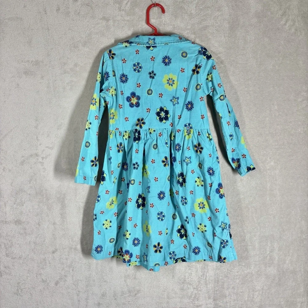 Hanna Andersson Corduroy Dress Size 5 110 Bright Blue Floral Whimsy Twee Kidcore